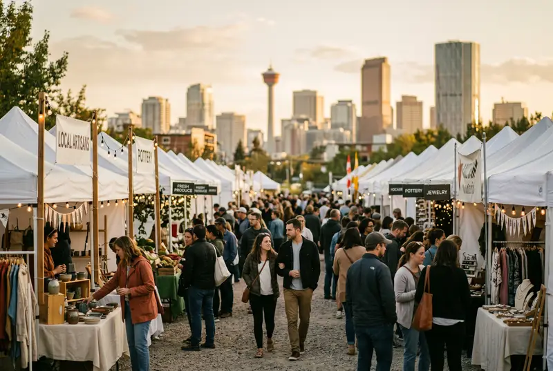 Outdoor market and skyline