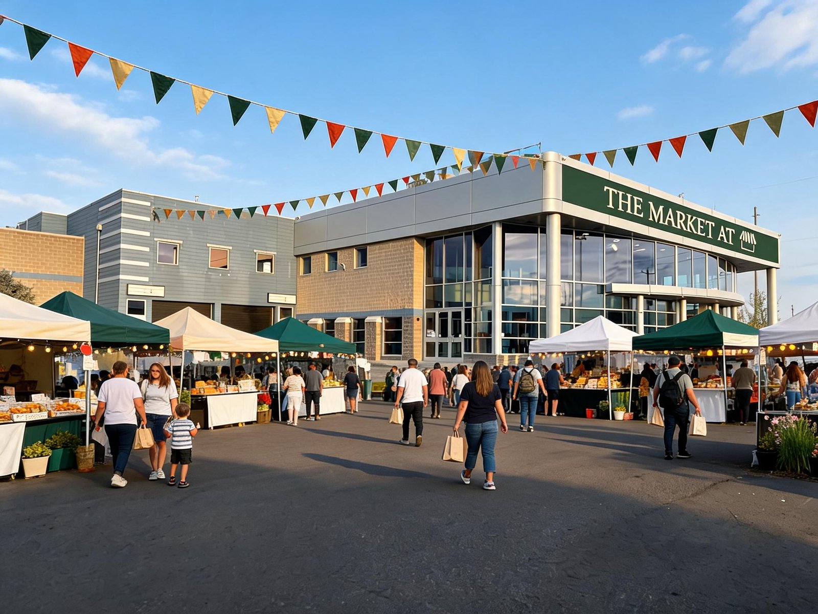 Weekend market day with outdoor vendor tents