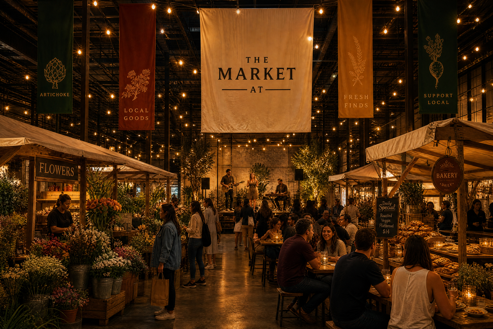 Evening market with live music and street food